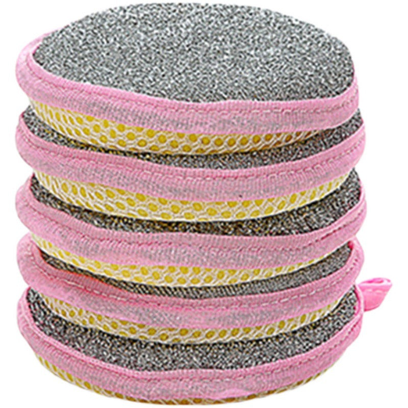 Stack of pink and gray polka dot pads on a white background