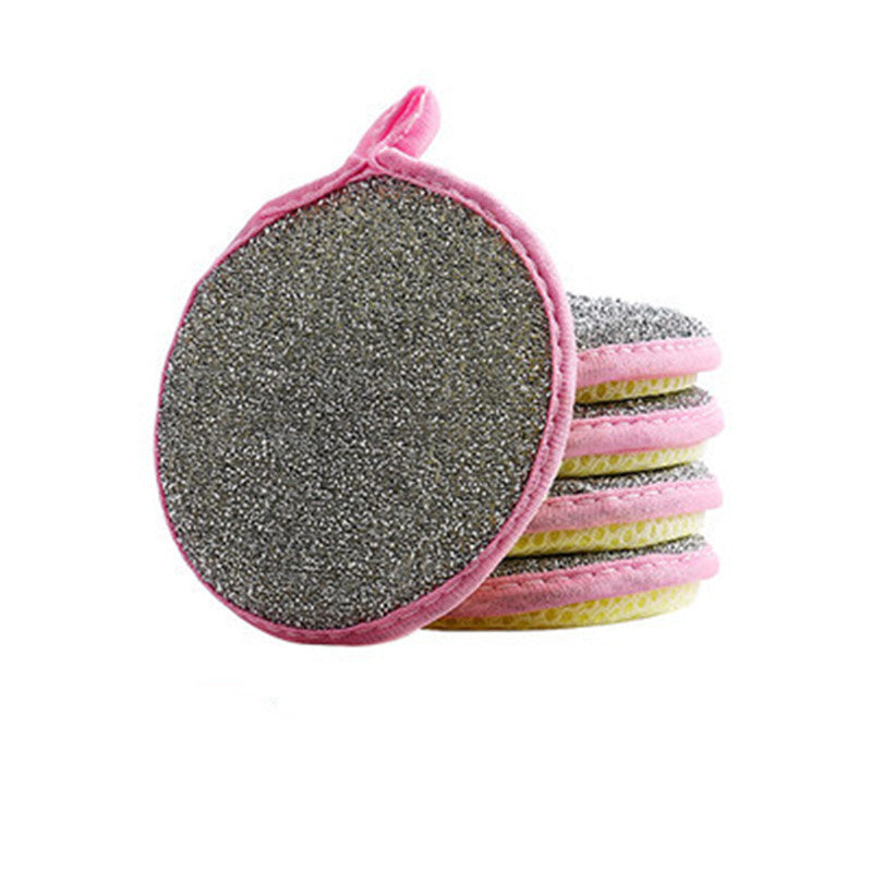 Stack of gray and pink cleaning pads on a white background