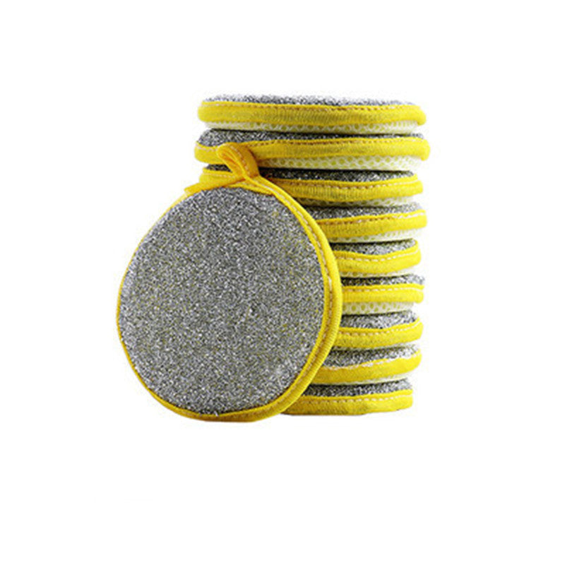 Stack of gray and yellow circular sanding pads on a white background